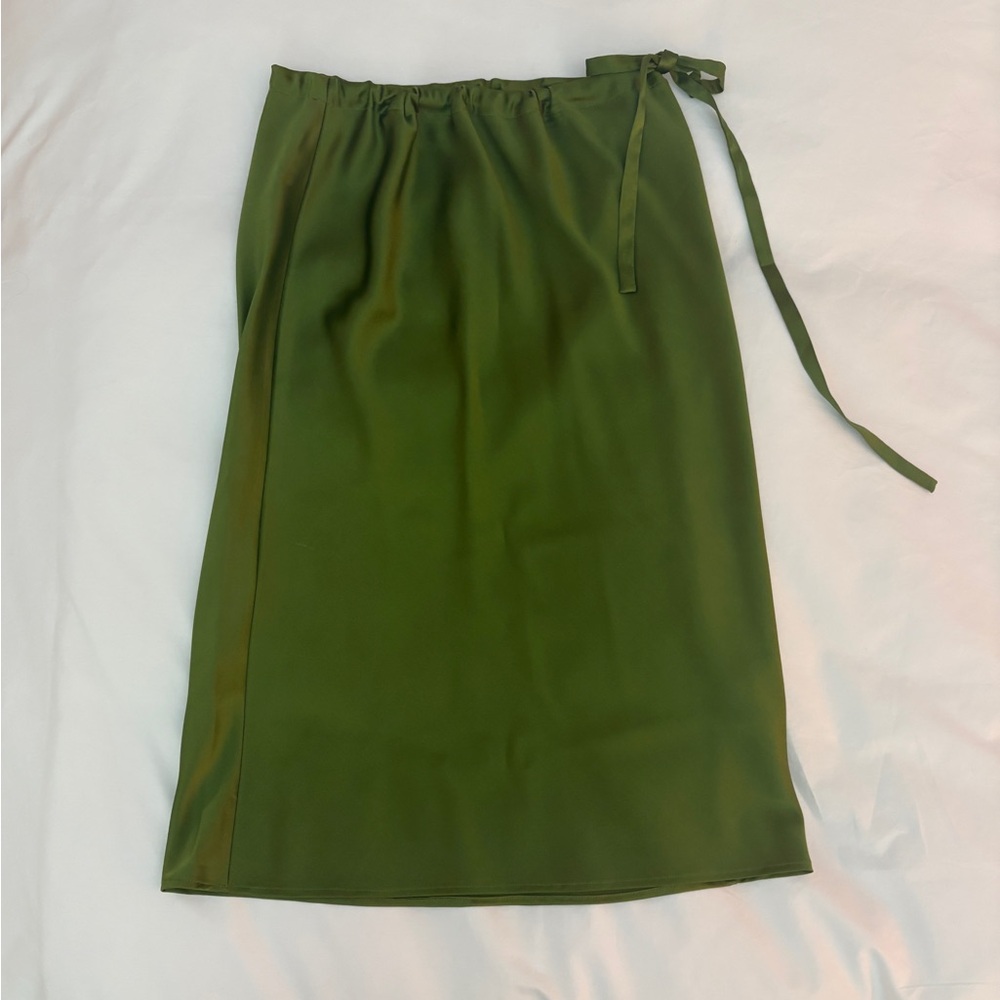 Olive Green Silk Women's Midi Skirt